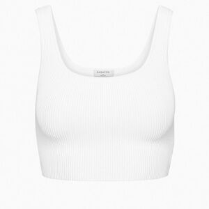Babaton Ivory Ribbed Knit Crop Top